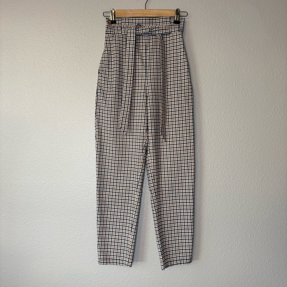 Divided H&M Pants Check Plaid High Rise Belted Preppy - Picture 6 of 9